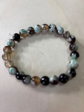 Natural New Fire Agate-Green & Brown Mixed Bead Stretch Bracelet